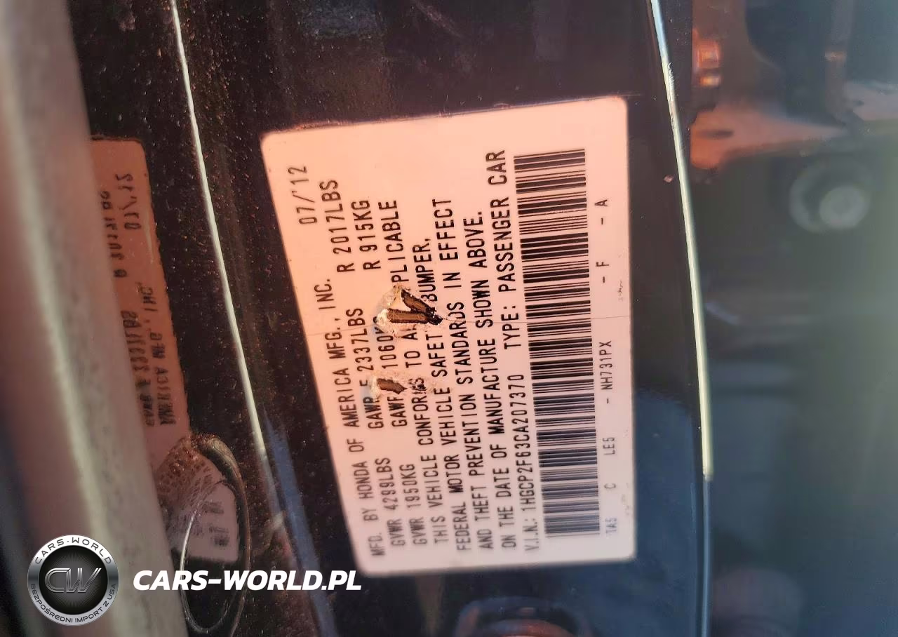 2012 Honda Accord Se VIN:1HGCP2F63CA207370 - 13