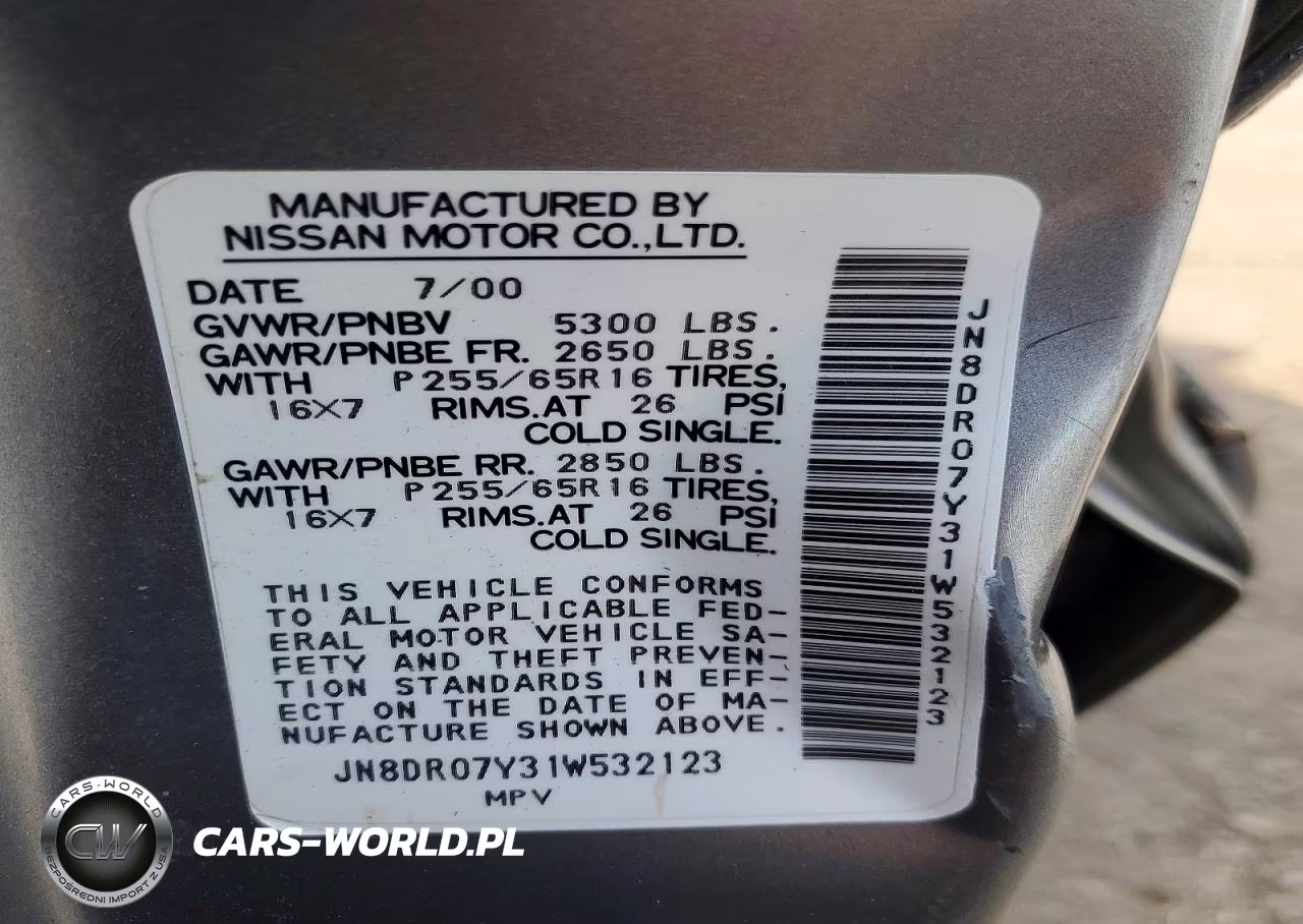 2001 Nissan Pathfinder Se VIN:JN8DR07Y31W532123 - 13