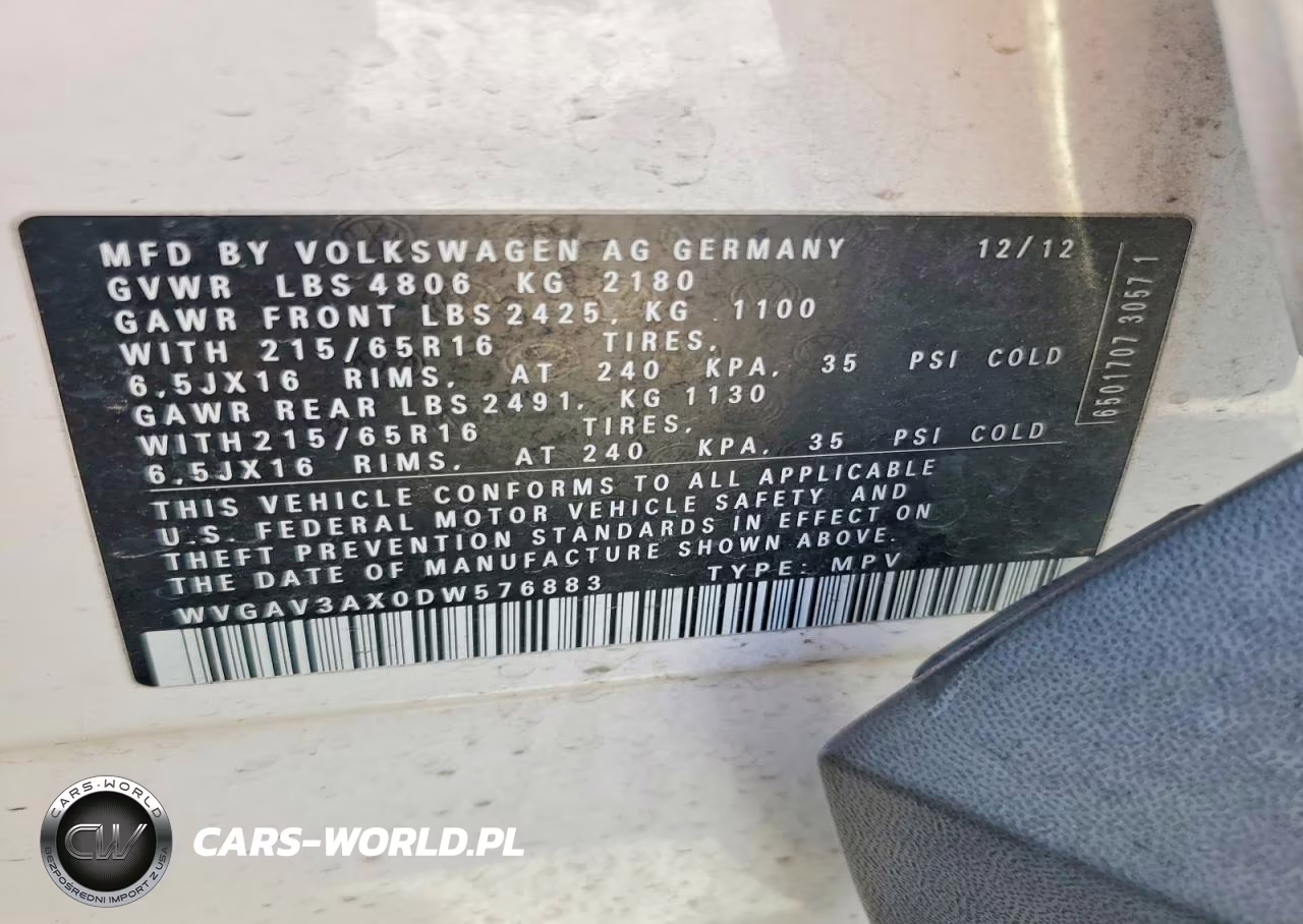 2013 Volkswagen Tiguan S VIN:WVGAV3AX0DW576883 - 13