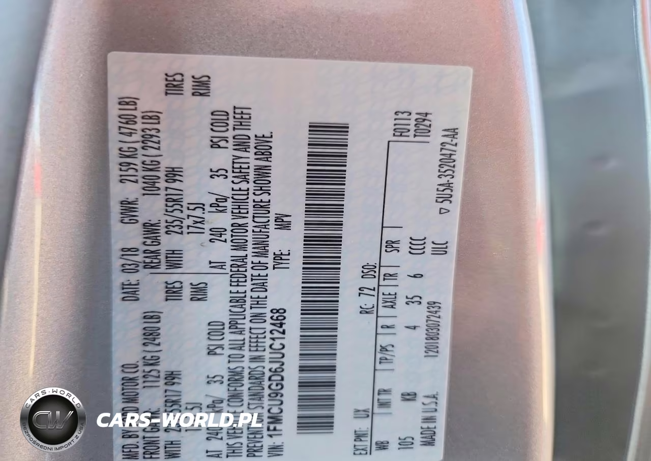 2018 Ford Escape Se VIN:1FMCU9GD6JUC12468 - 12