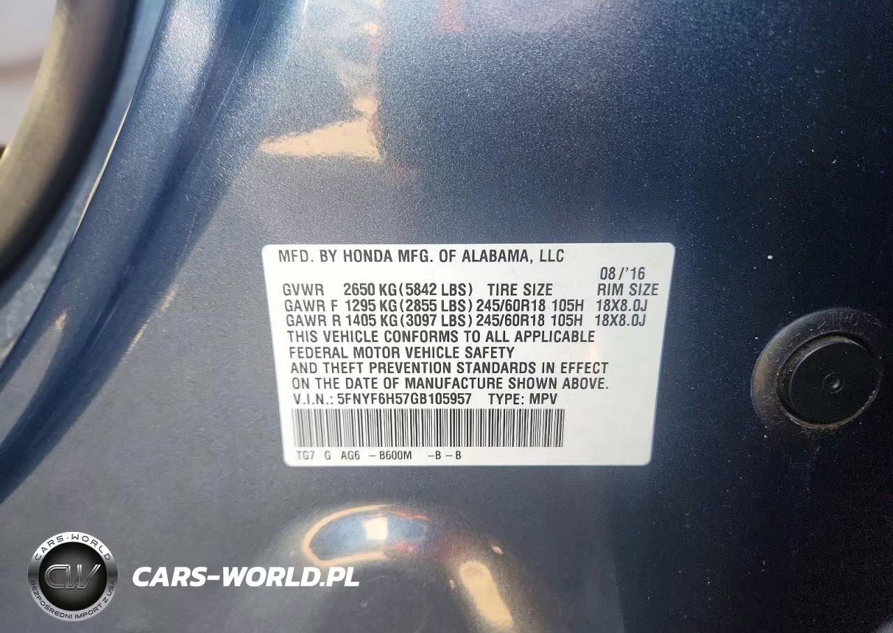 2016 Honda Pilot Exl VIN:5FNYF6H57GB105957 - 13