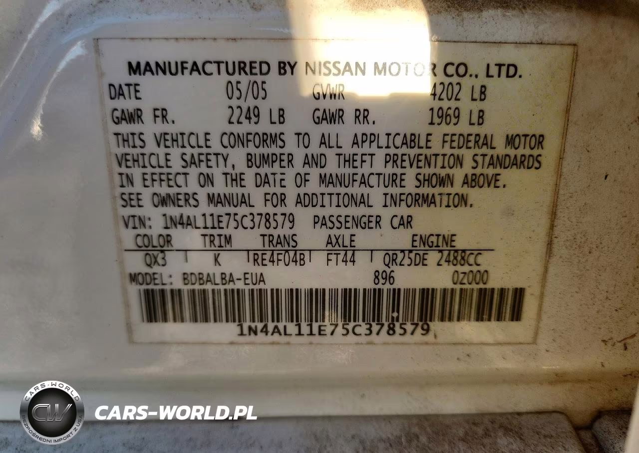 2005 Nissan Altima 2.5 VIN:1N4AL11E75C378579 - 12