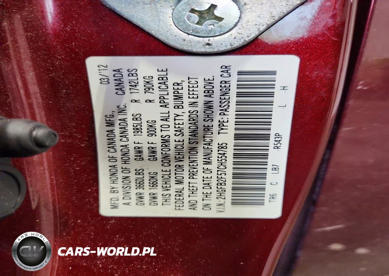 2012 Honda Civic Lx VIN:2HGFB2F57CH554785 - 12