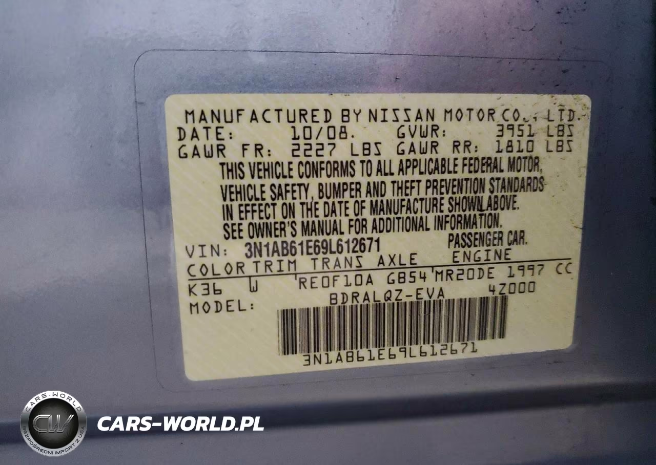 2009 Nissan Sentra 2.0 VIN:3N1AB61E69L612671 - 12