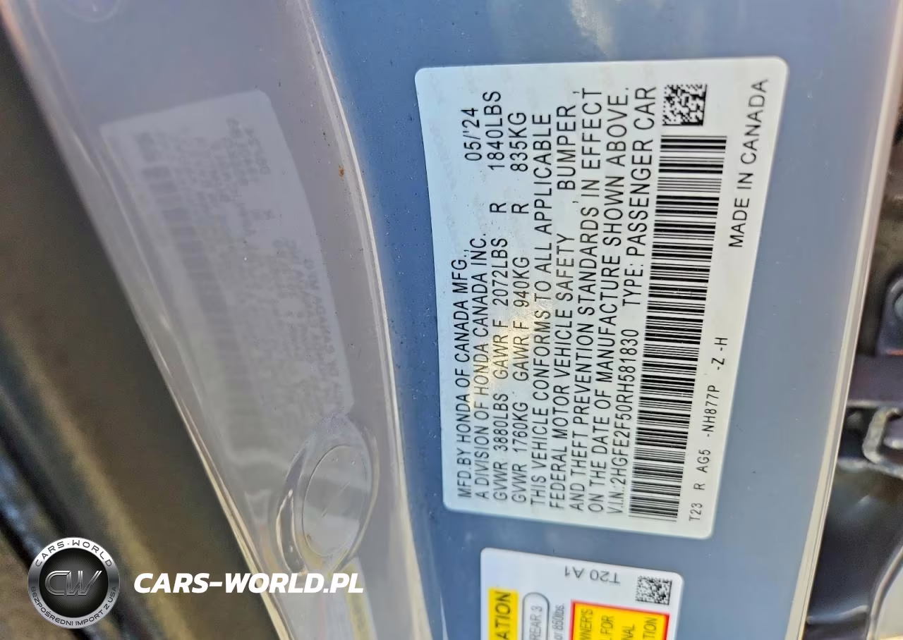 2024 Honda Civic Sport VIN:2HGFE2F50RH581830 - 12