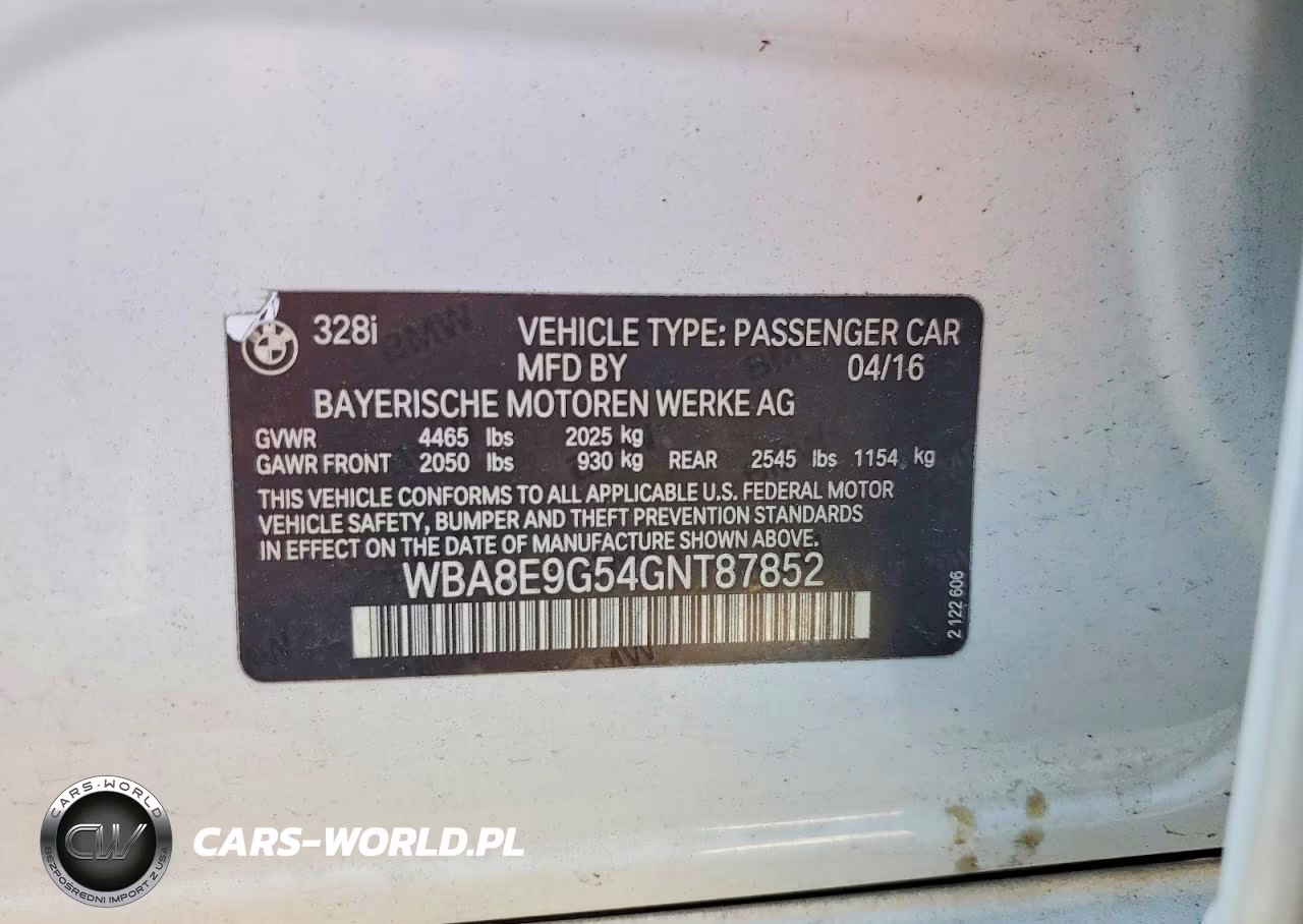 2016 BMW 328I VIN:WBA8E9G54GNT87852 - 12