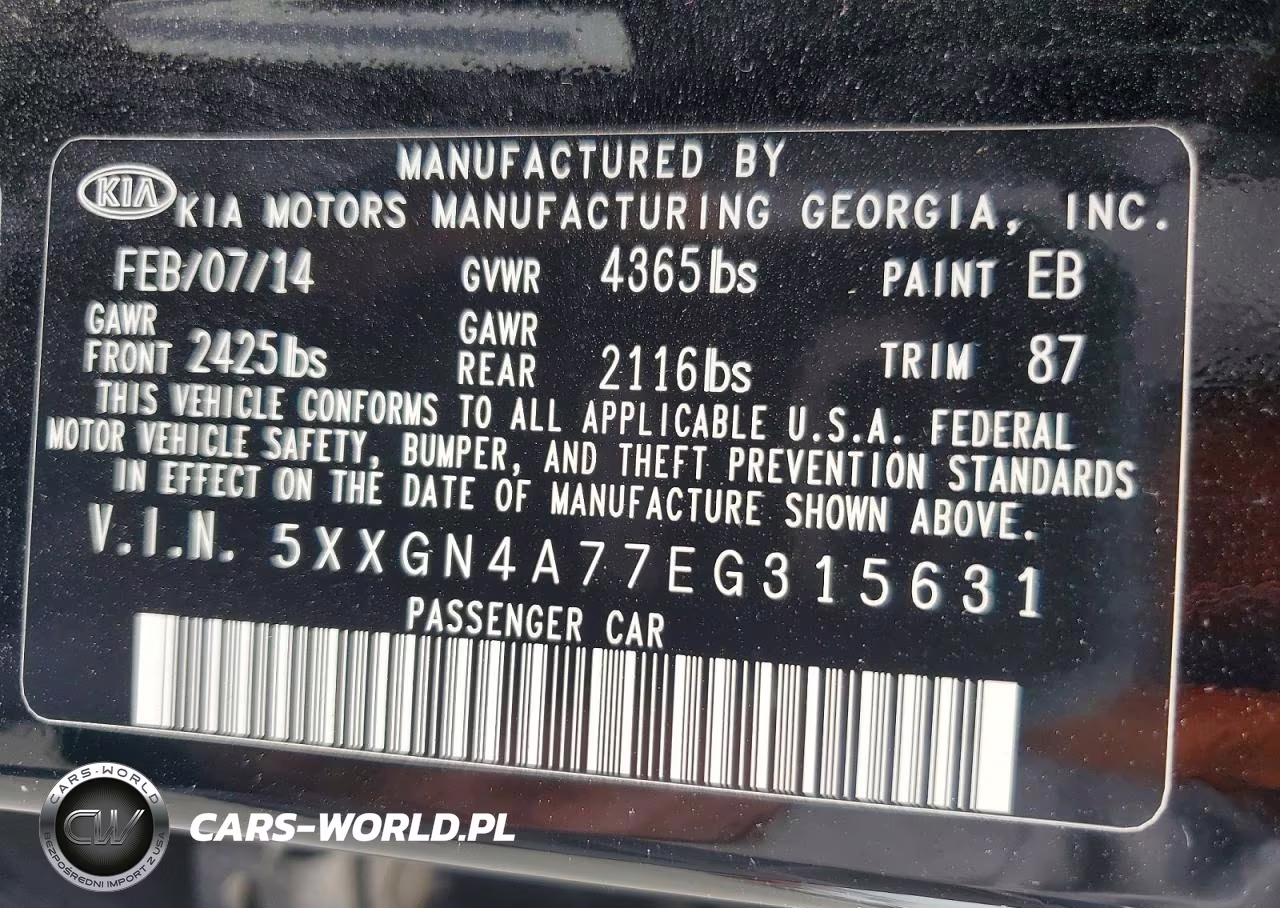 2014 Kia Optima Ex VIN:5XXGN4A77EG315631 - 12