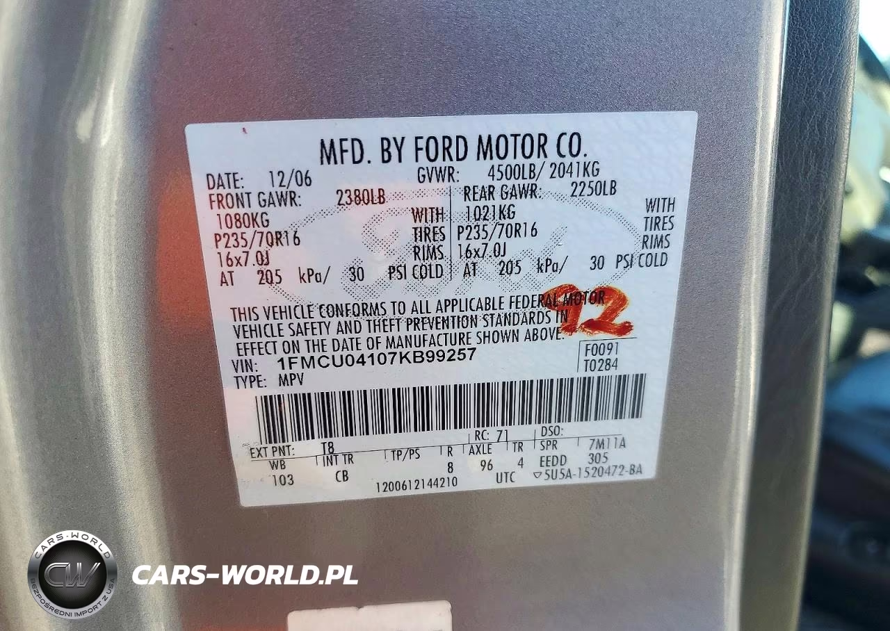 2007 Ford Escape Limited VIN:1FMCU04107KB99257 - 13