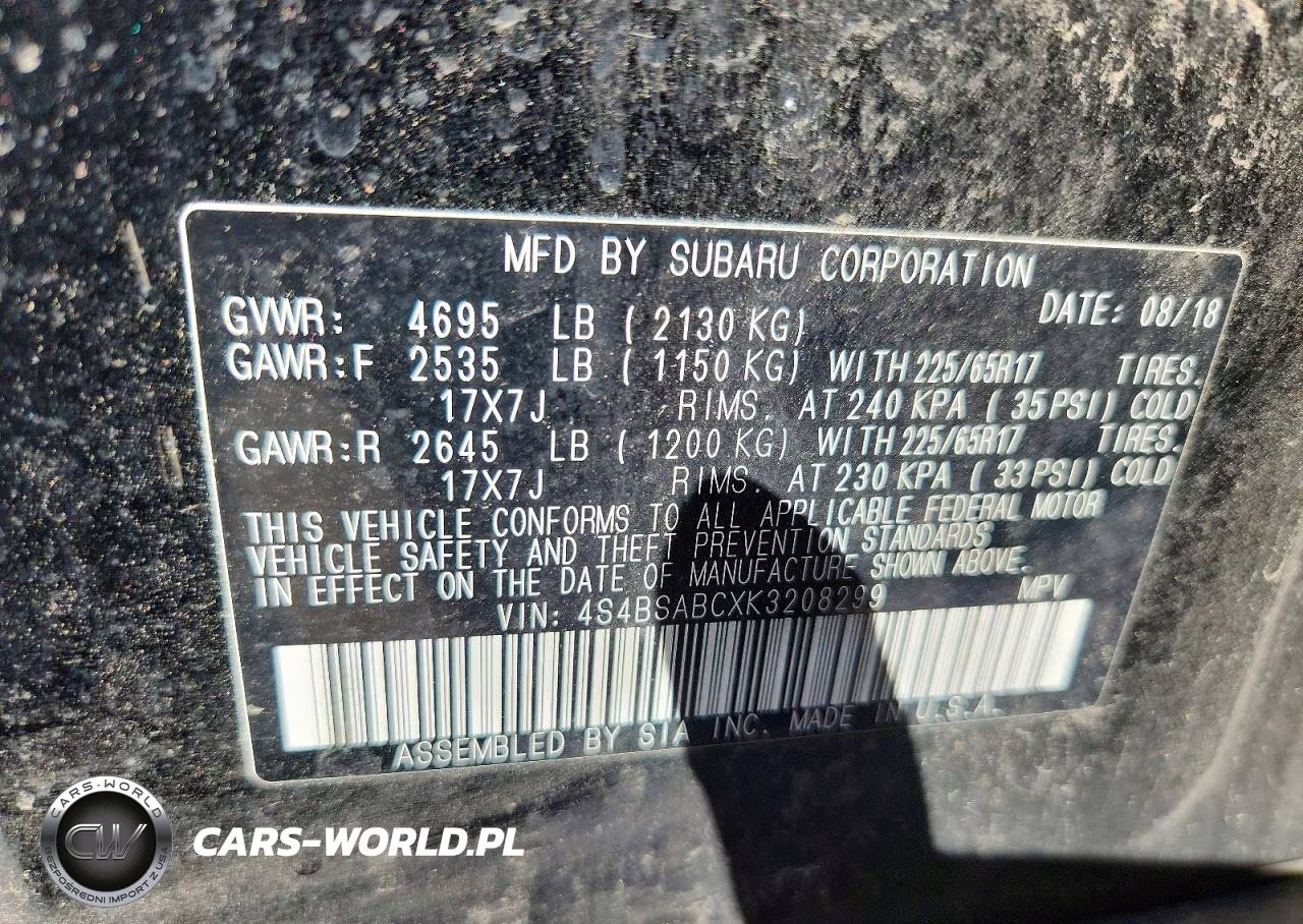 2019 Subaru Outback 2.5I VIN:4S4BSABCXK3208299 - 13