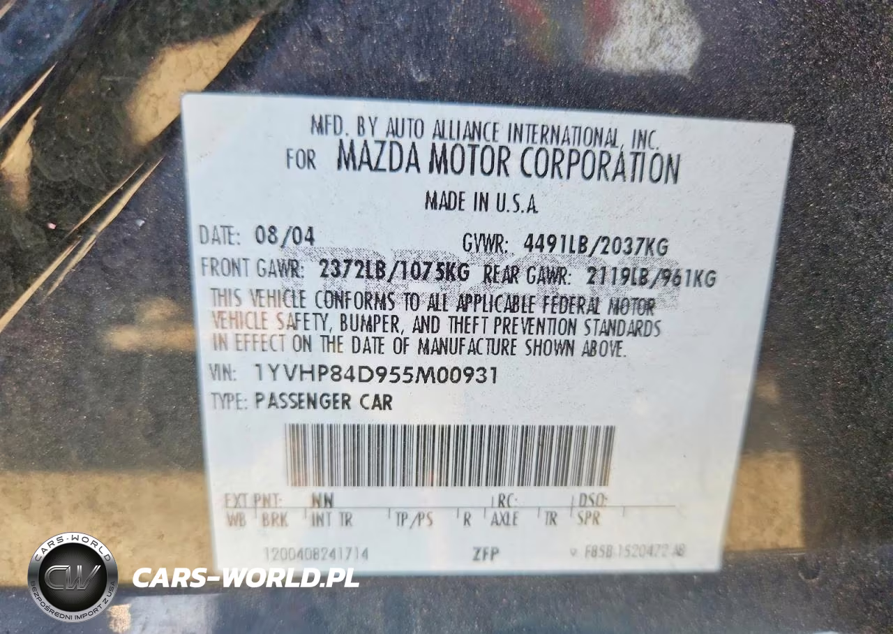 2005 Mazda 6 S VIN:1YVHP84D955M00931 - 12