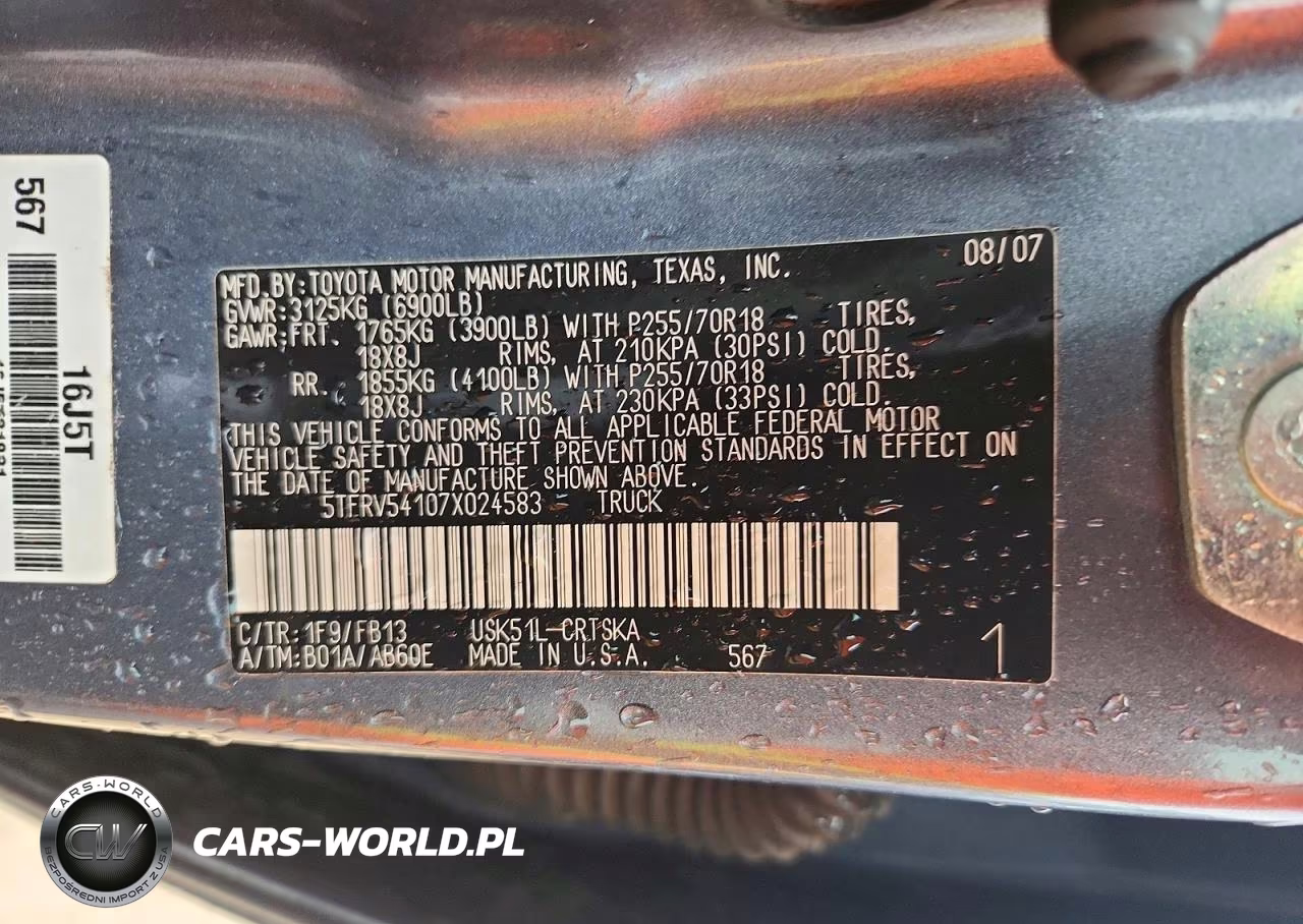 2007 Toyota Tundra Sr5 VIN:5TFRV54107X024583 - 12