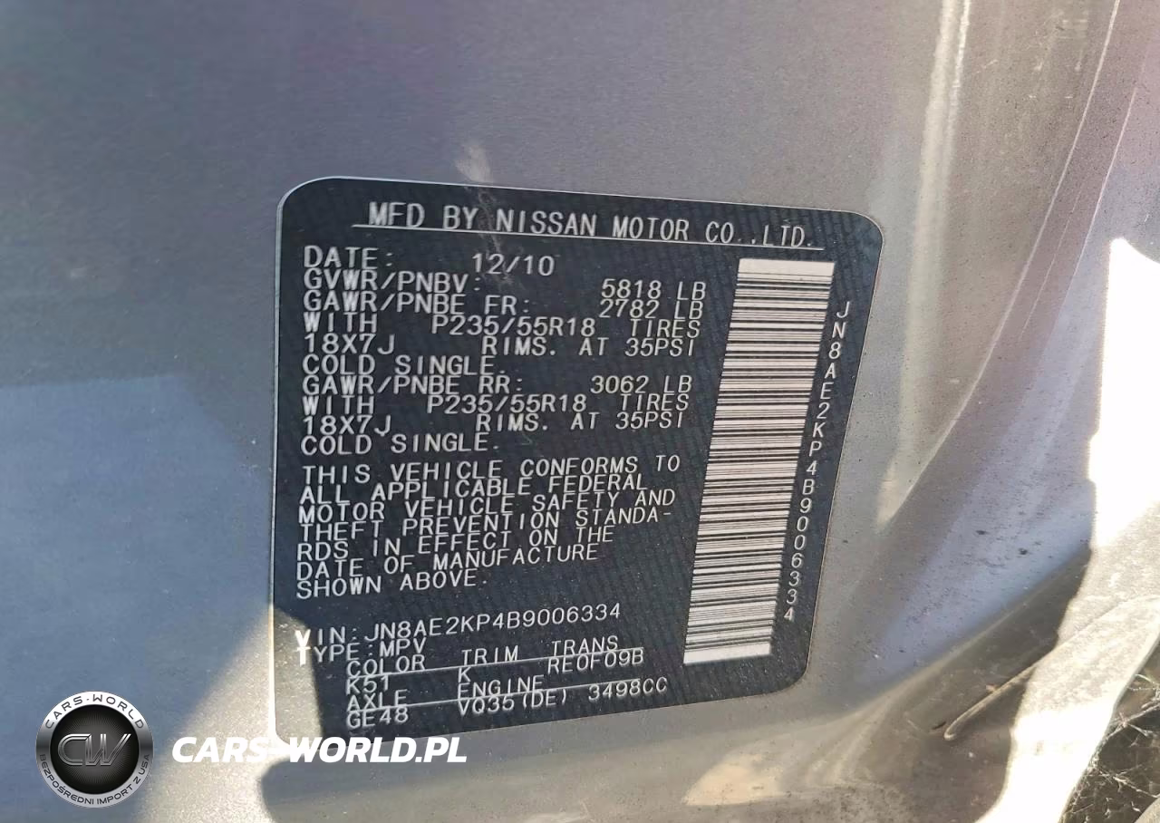 2011 Nissan Quest 3.5 S VIN:JN8AE2KP4B9006334 - 13