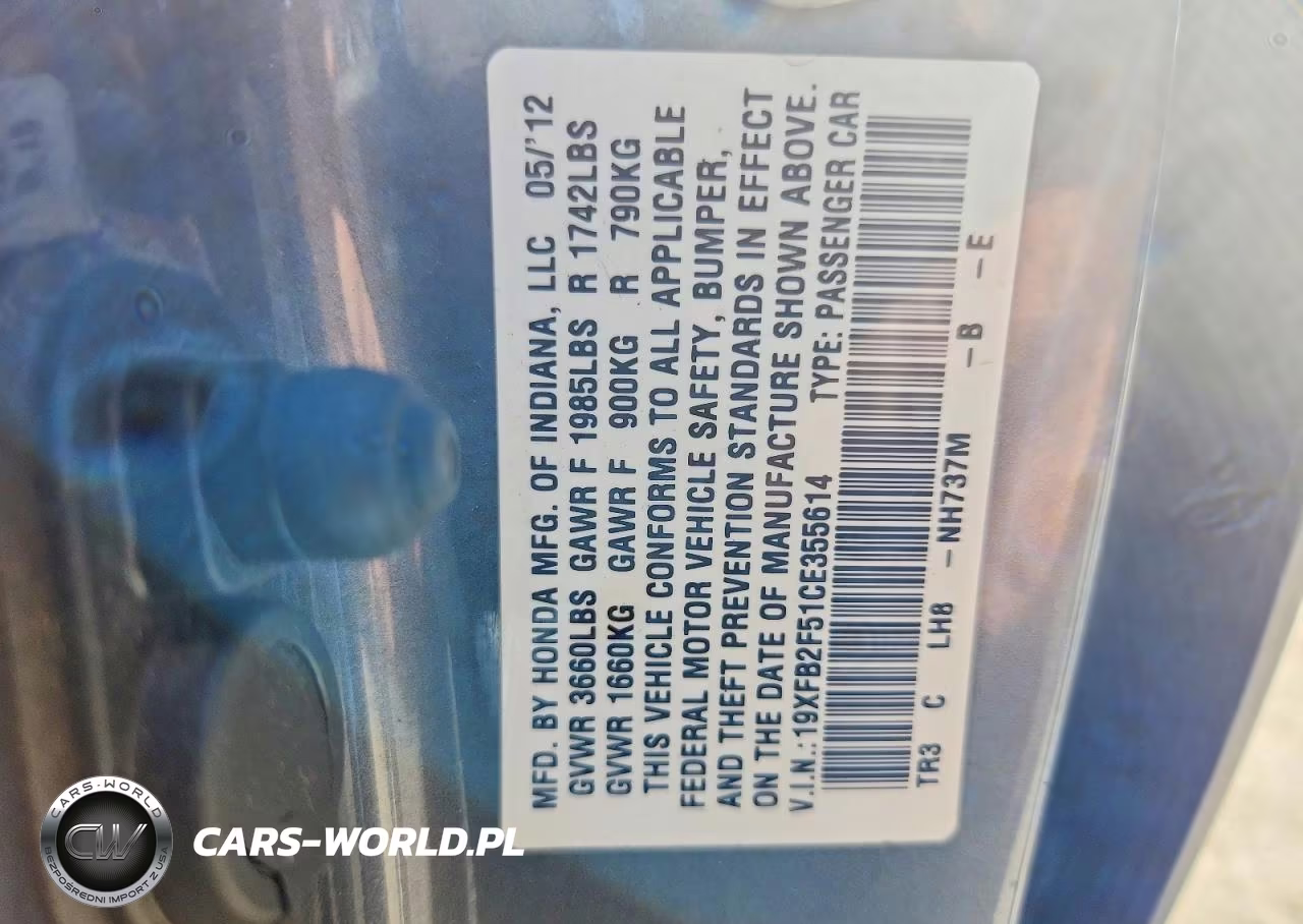 2012 Honda Civic Lx VIN:19XFB2F51CE355614 - 12
