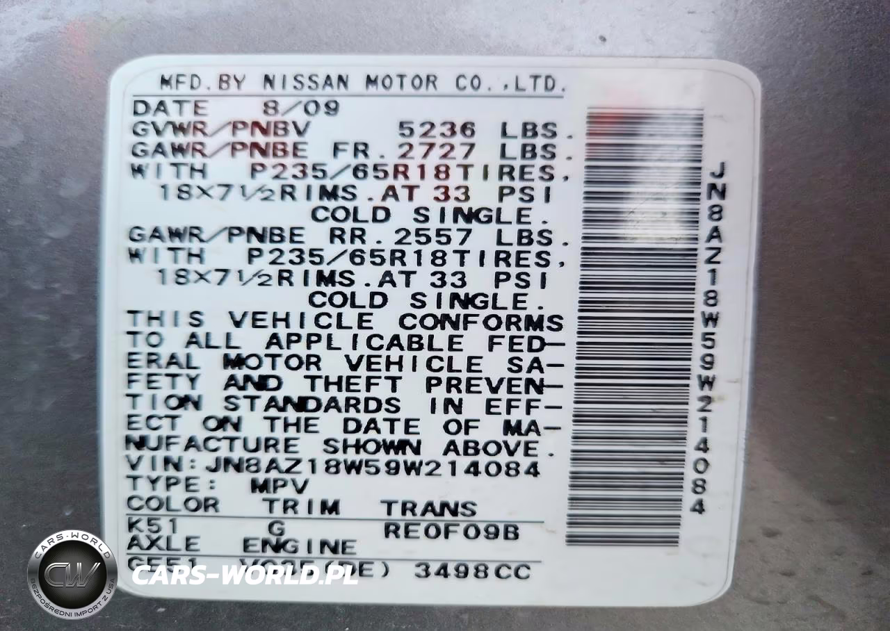 2009 Nissan Murano S VIN:JN8AZ18W59W214084 - 13