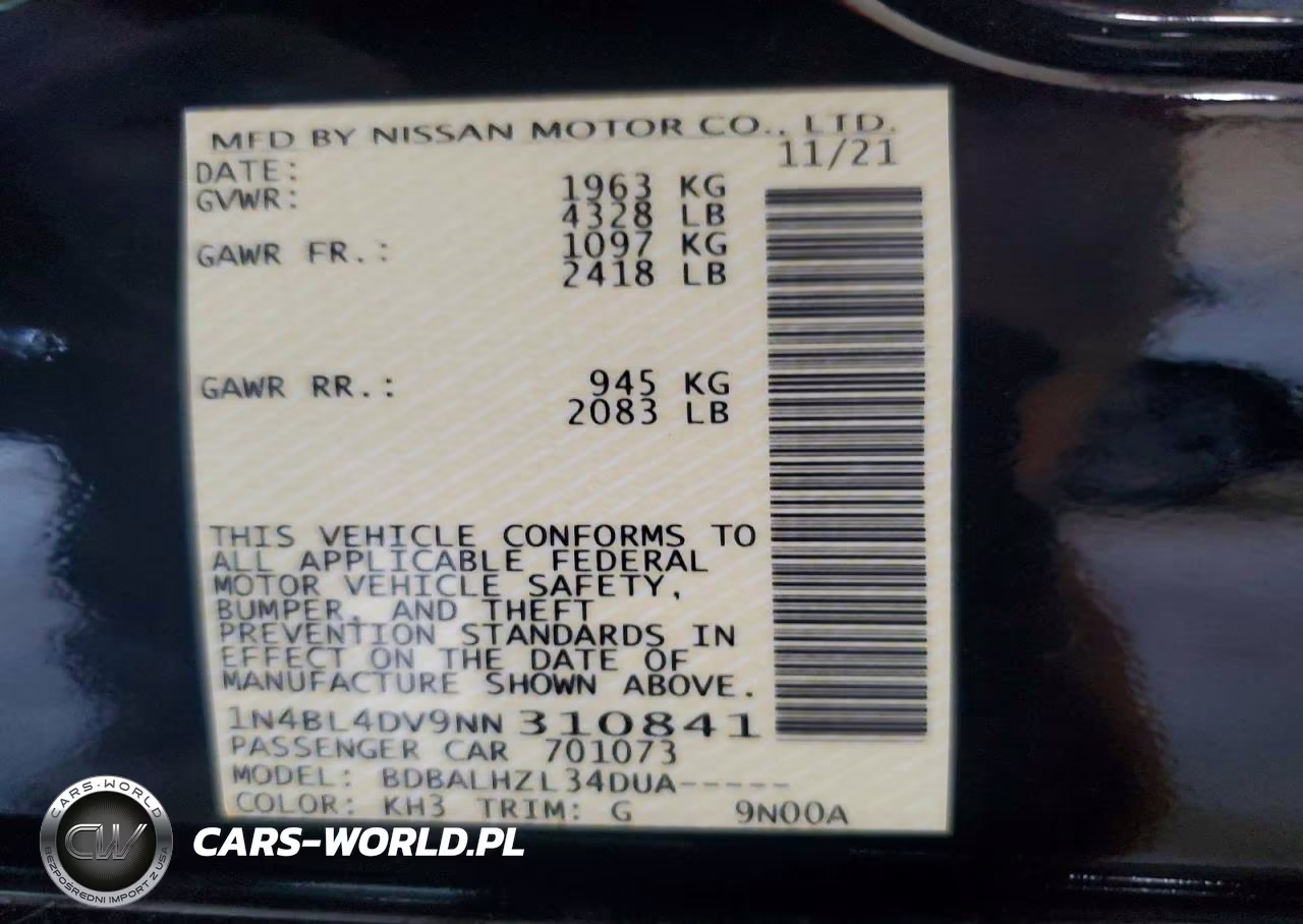 2022 Nissan Altima Sv VIN:1N4BL4DV9NN310841 - 13