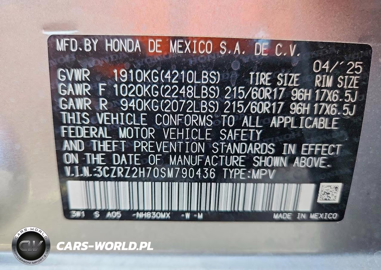 2025 Honda Hr-V Exl VIN:3CZRZ2H70SM790436 - 13