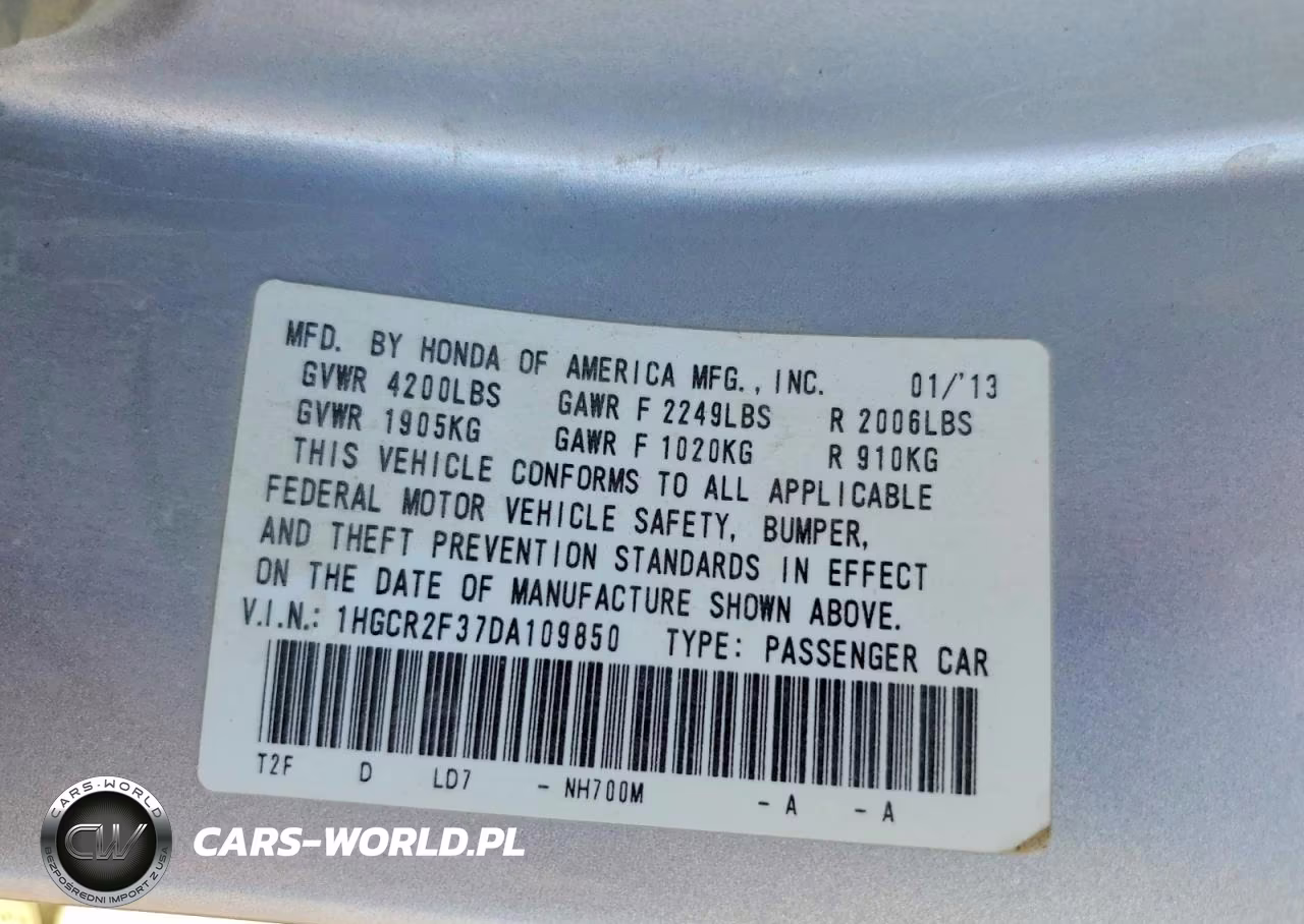 2013 Honda Accord Lx VIN:1HGCR2F37DA109850 - 12