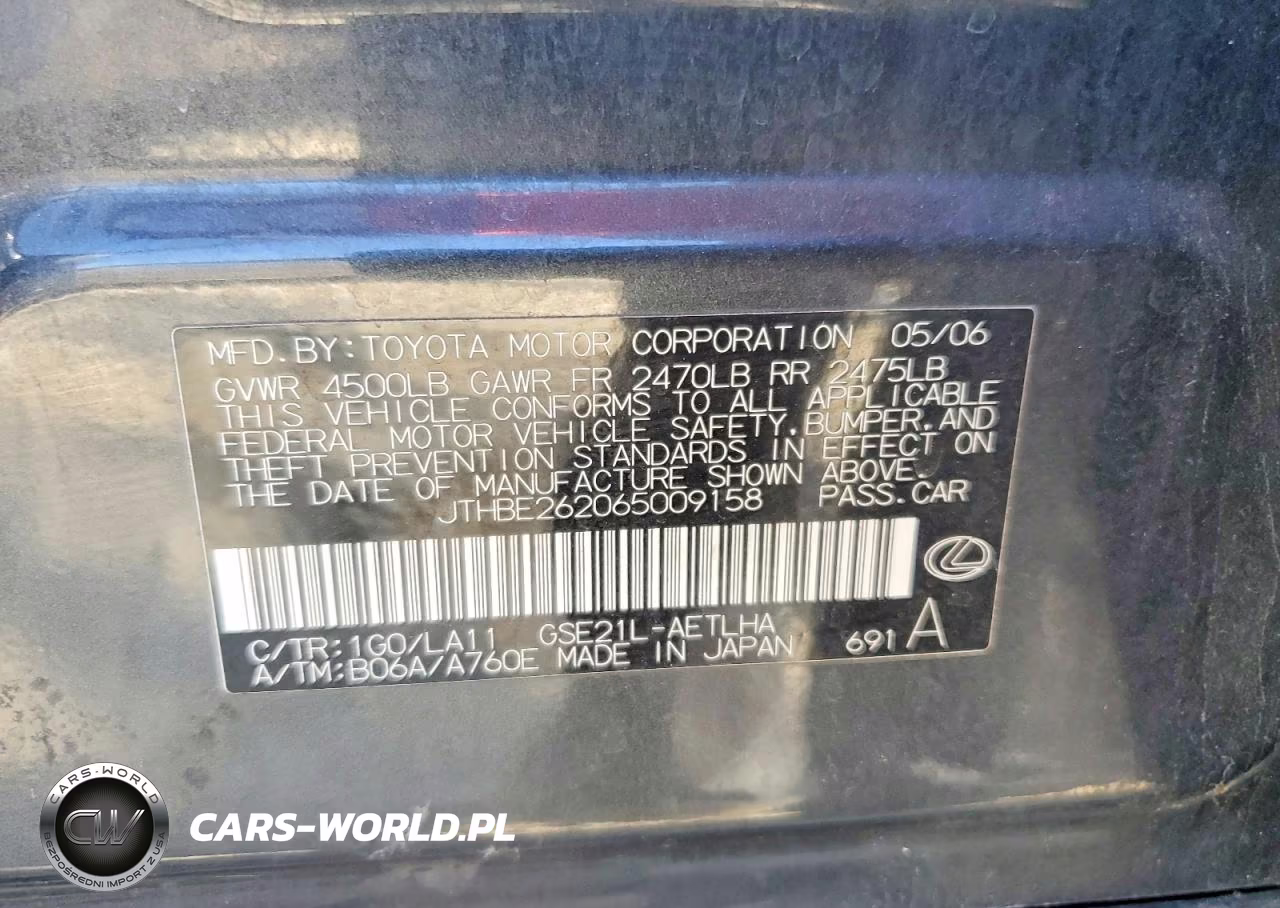 2006 Lexus Is 350 VIN:JTHBE262065009158 - 12