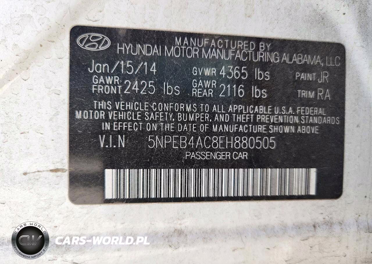 2014 Hyundai Sonata Gls VIN:5NPEB4AC8EH880505 - 12
