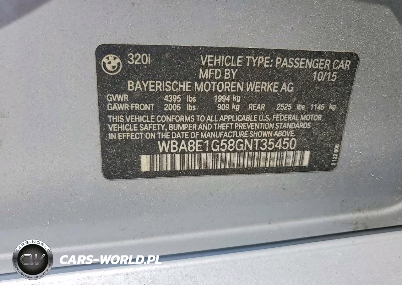 2016 BMW 320 I VIN:WBA8E1G58GNT35450 - 12