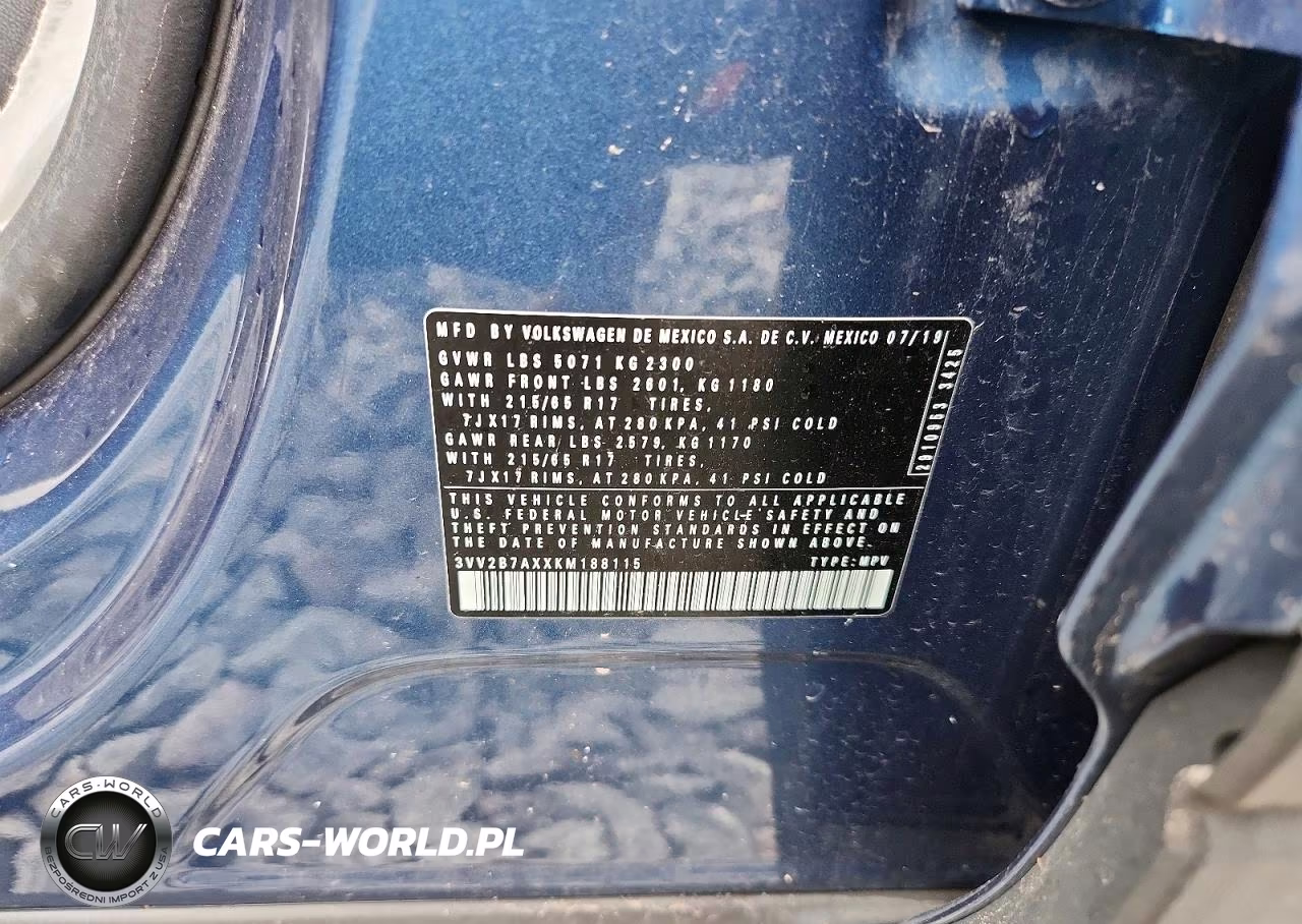 2019 Volkswagen Tiguan Se VIN:3VV2B7AXXKM188115 - 12