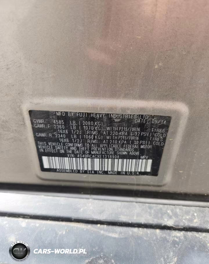 2014 Subaru Outback 2.5I VIN:4S4BRCACXE1318908 - 12