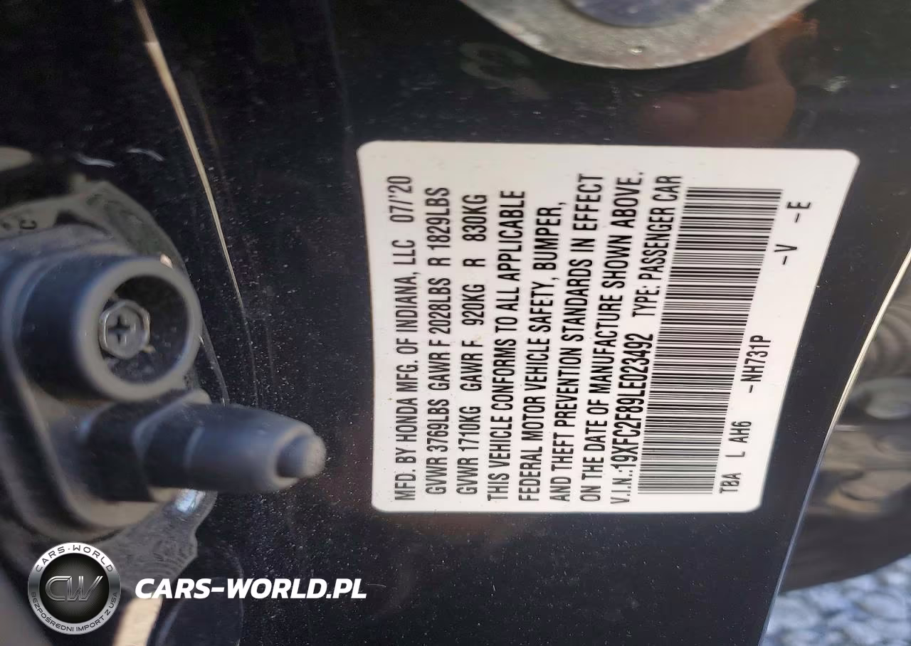 2020 Honda Civic Sport VIN:19XFC2F89LE023492 - 12