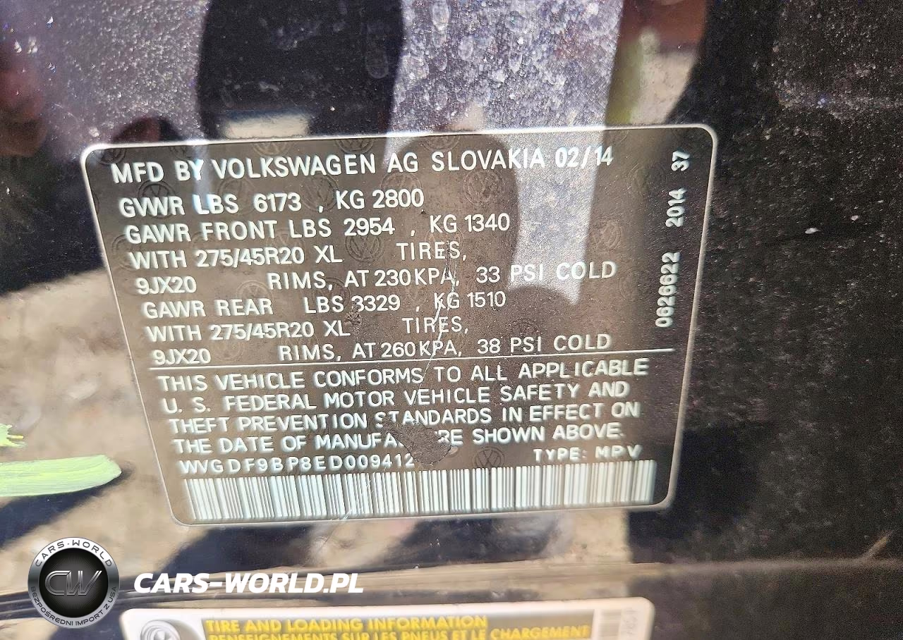 2014 Volkswagen Touareg V6 VIN:WVGDF9BP8ED009412 - 14