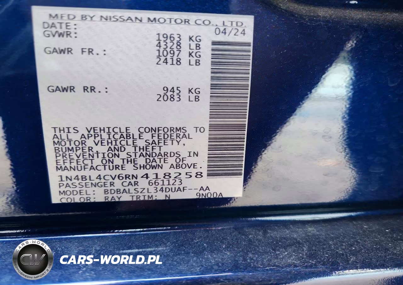 2024 Nissan Altima Sr VIN:1N4BL4CV6RN418258 - 13