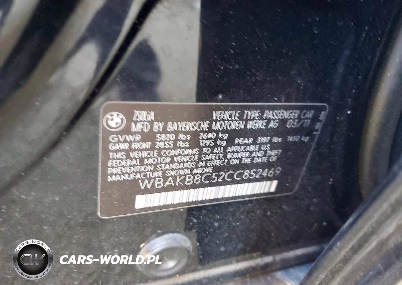 2012 BMW 750 Li VIN:WBAKB8C52CC852469 - 12