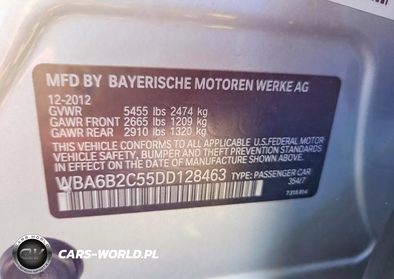 2013 BMW 650 I VIN:WBA6B2C55DD128463 - 12