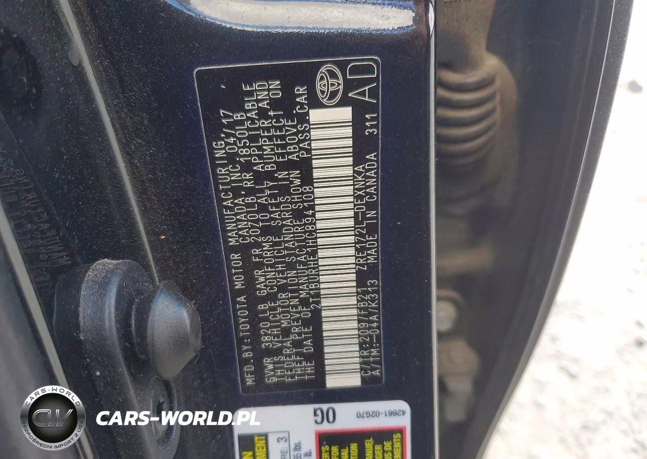 2017 Toyota Corolla Le VIN:2T1BURHE1HC894108 - 12