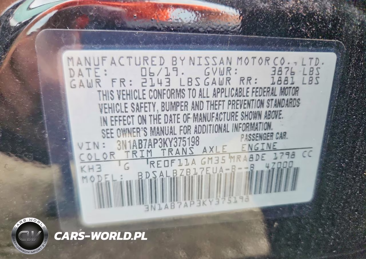 2019 Nissan Sentra S VIN:3N1AB7AP3KY375198 - 13