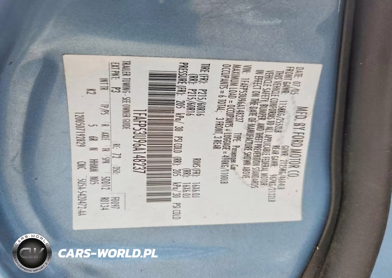 2006 Ford Taurus Se VIN:1FAFP53U96A148237 - 12