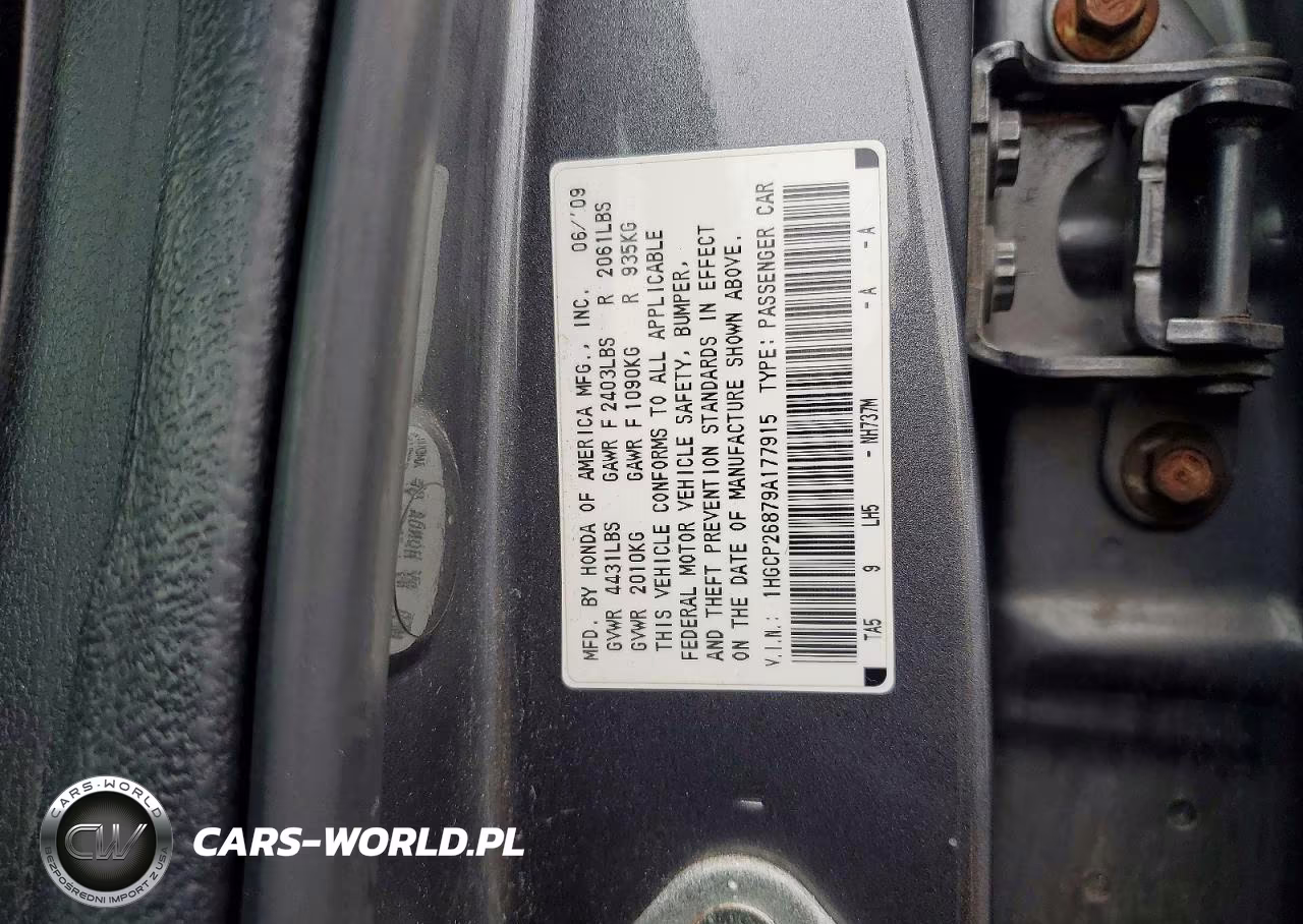 2009 Honda Accord Exl VIN:1HGCP26879A177915 - 13