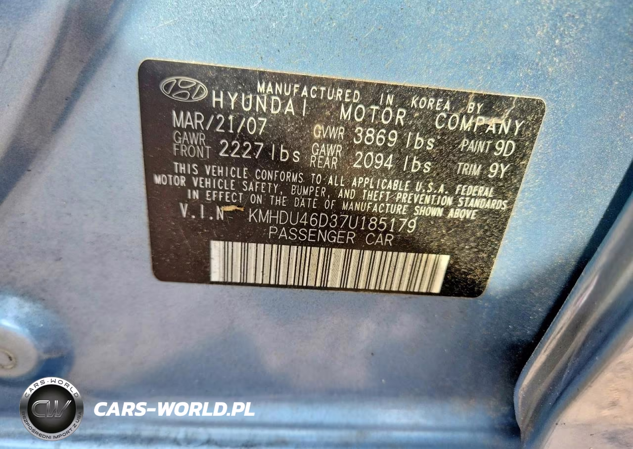 2007 Hyundai Elantra Gls VIN:KMHDU46D37U185179 - 12