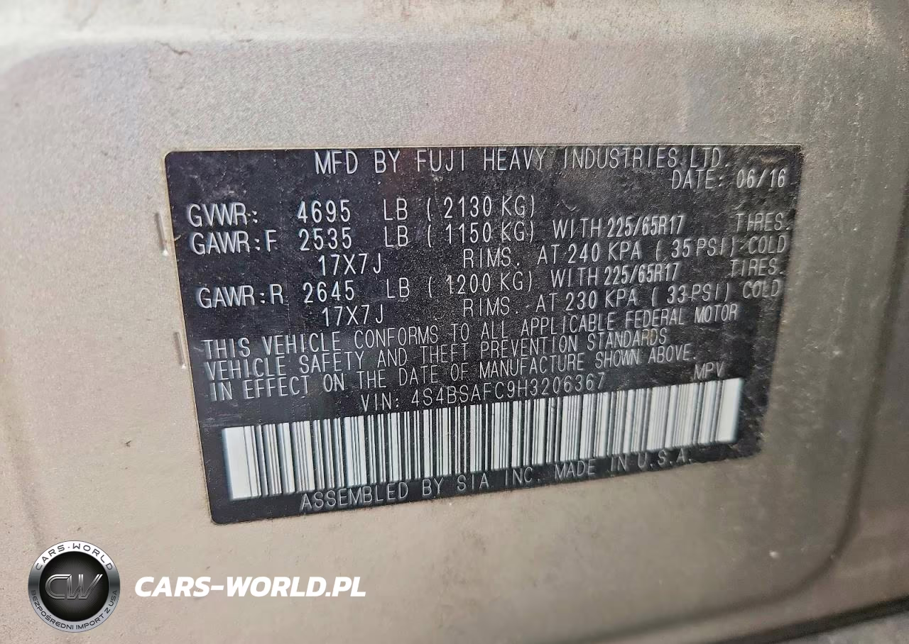 2017 Subaru Outback 2.5I Premium VIN:4S4BSAFC9H3206367 - 14