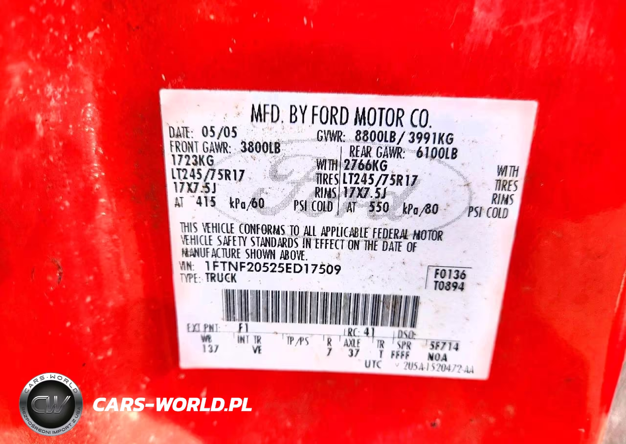2005 Ford F250 Super Duty VIN:1FTNF20525ED17509 - 12
