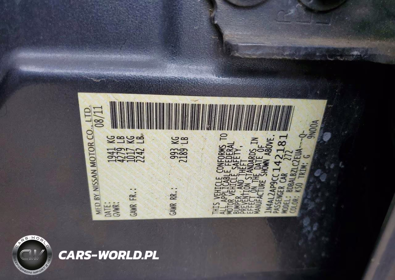 2012 Nissan Altima 2.5 VIN:1N4AL2AP9CC142181 - 12