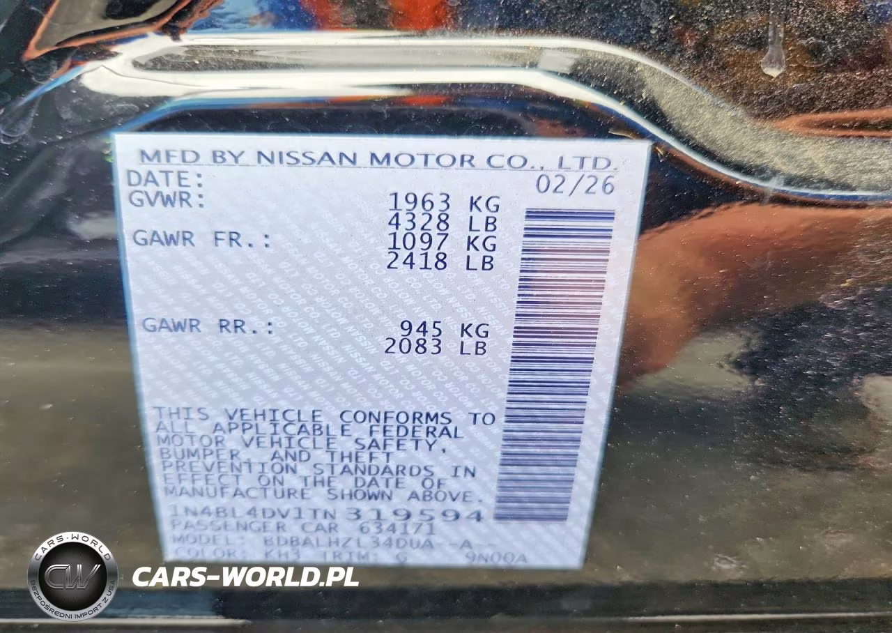 2026 Nissan Altima Sv VIN:1N4BL4DV1TN319594 - 13