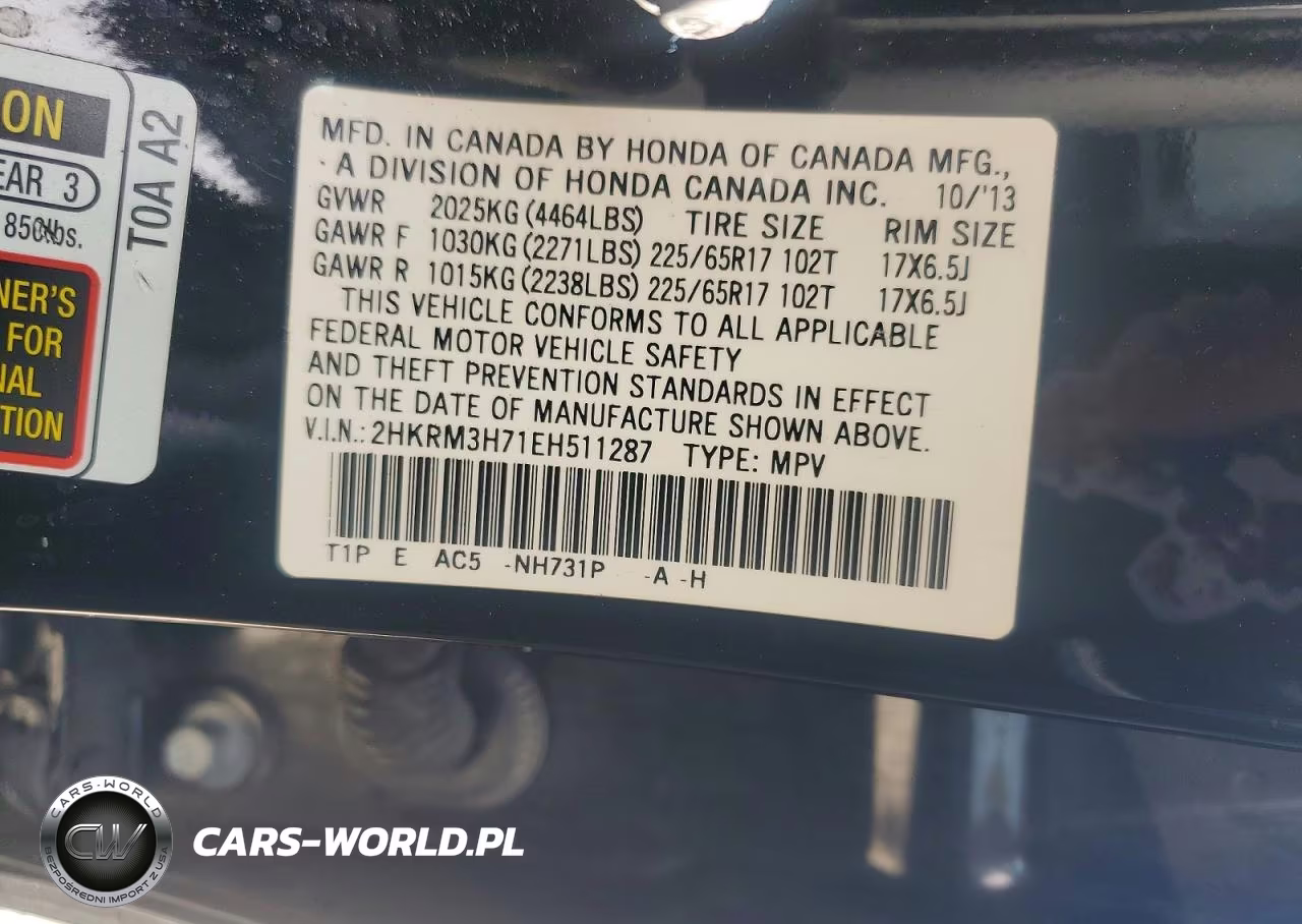2014 Honda Cr-V Exl VIN:2HKRM3H71EH511287 - 14