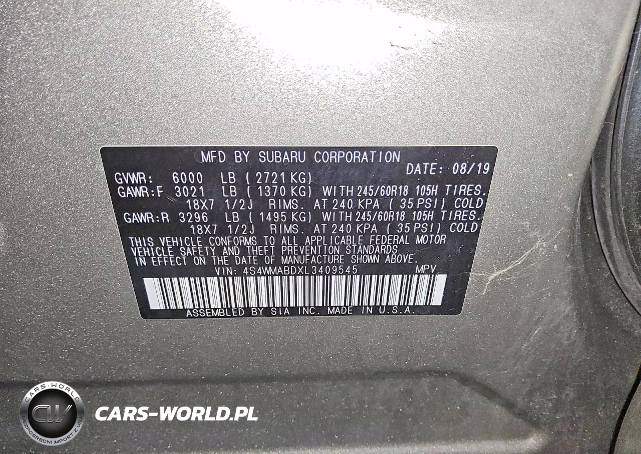 2020 Subaru Ascent Premium VIN:4S4WMABDXL3409545 - 13