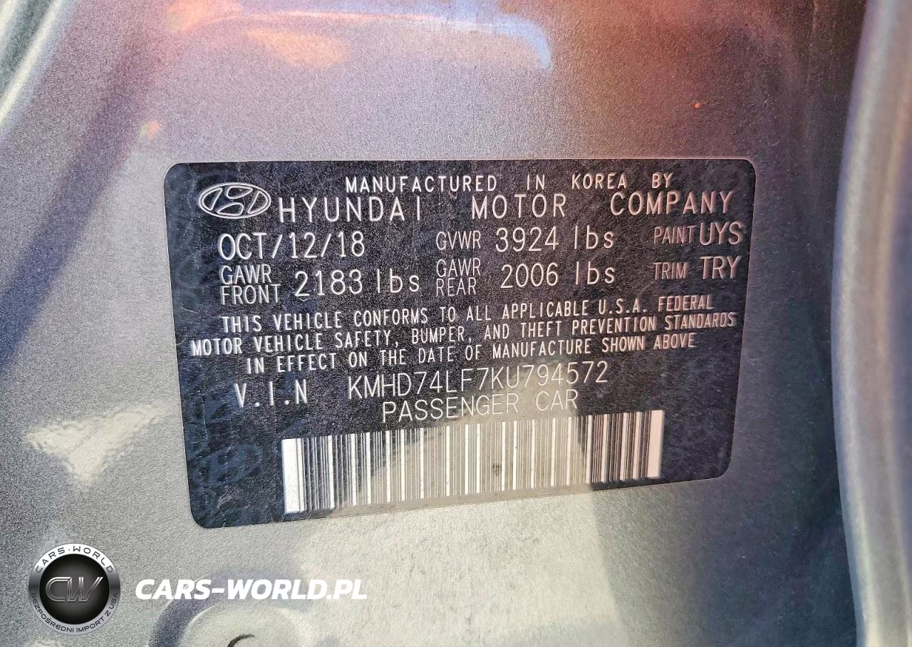 2019 Hyundai Elantra Se VIN:KMHD74LF7KU794572 - 12