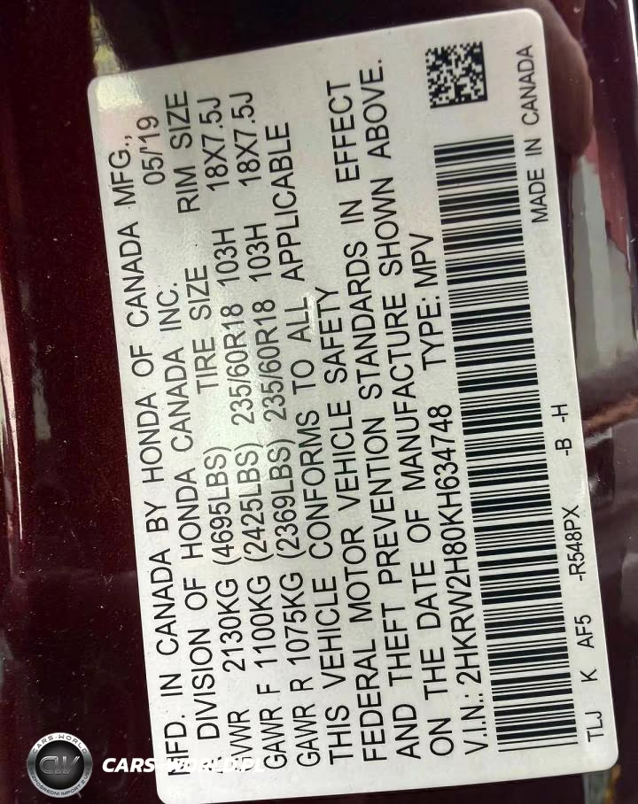 2019 Honda Cr-V Exl VIN:2HKRW2H80KH634748 - 10