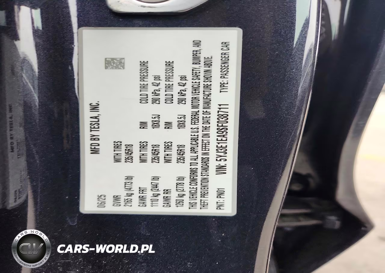 2025 Tesla Model 3 VIN:5YJ3E1EA9SF038711 - 13