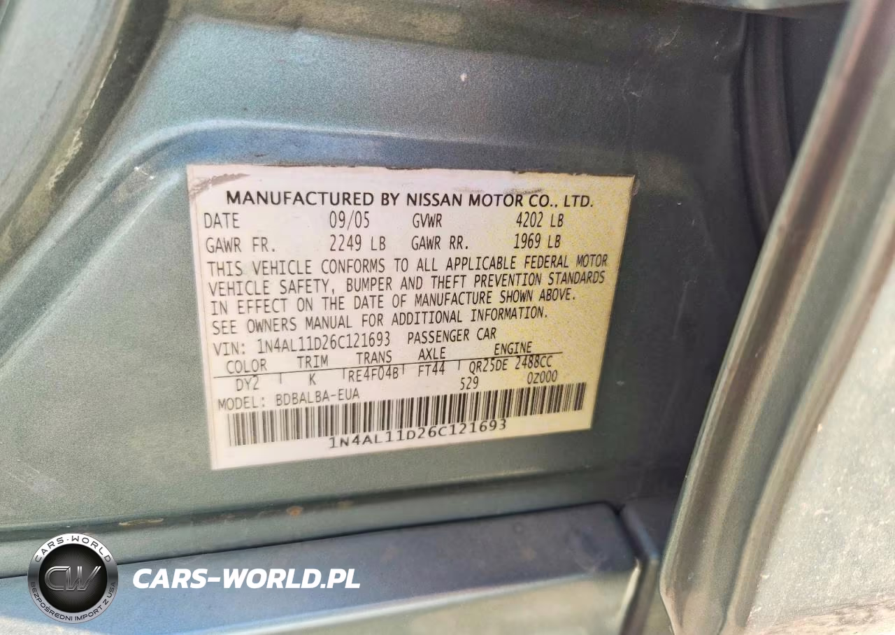 2006 Nissan Altima 2.5 VIN:1N4AL11D26C121693 - 12