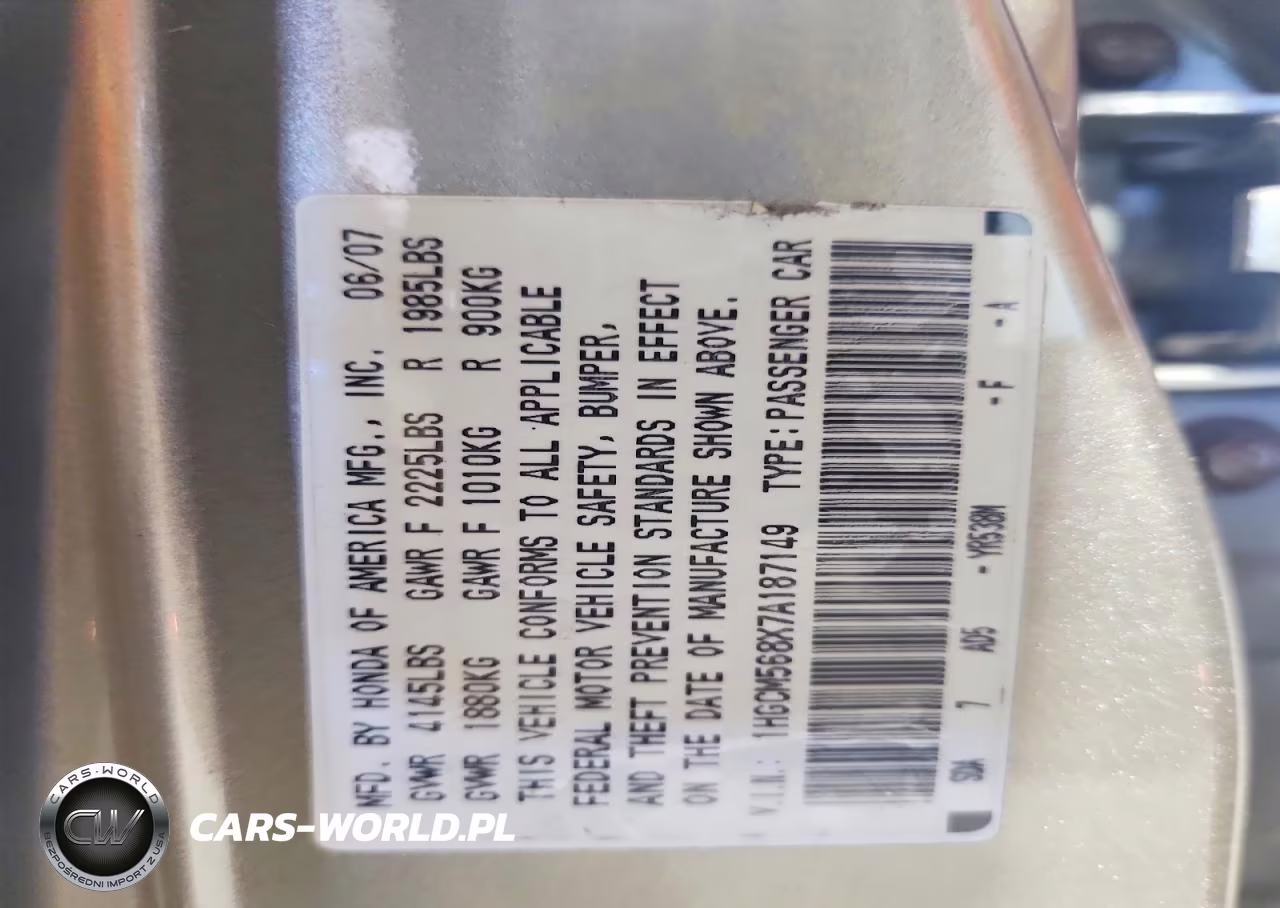 2007 Honda Accord Ex VIN:1HGCM568X7A187149 - 13