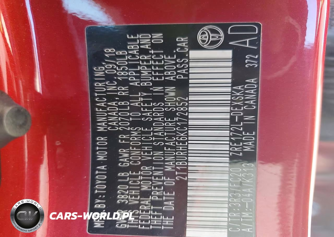 2019 Toyota Corolla Se VIN:2T1BURHE6KC172852 - 13