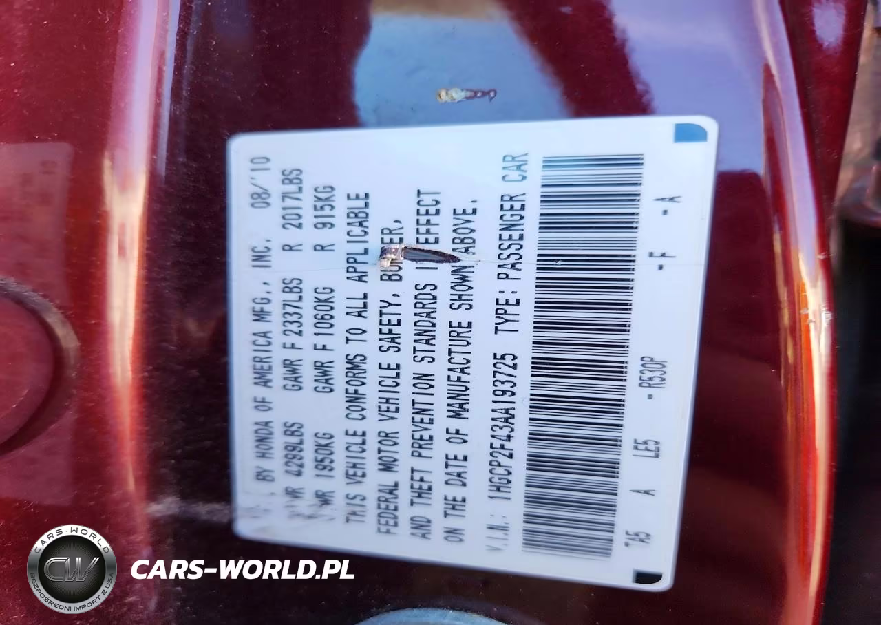 2010 Honda Accord Lxp VIN:1HGCP2F43AA193725 - 12