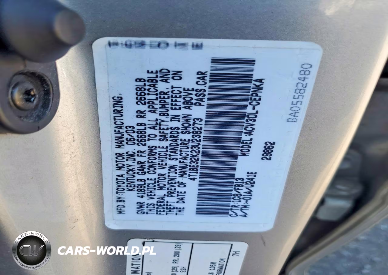 2003 Toyota Camry Le VIN:4T1BE32K23U238273 - 12
